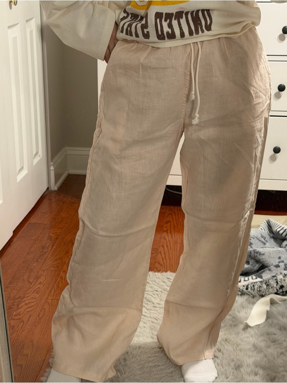 Brandy Melville Linen Draw String Pink Pants